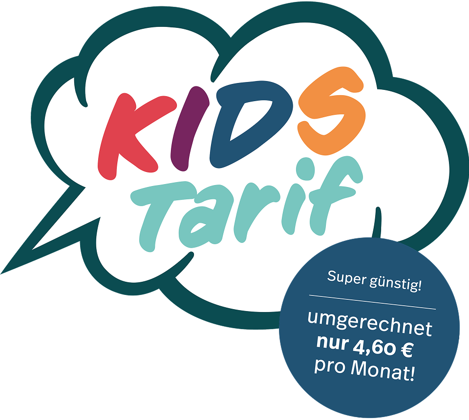 Werbebanner zum Kids Tarif von NORMA connect mit kindgerechtem Design und Hinweis auf den passenden Mobilfunk Tarif für Kinder